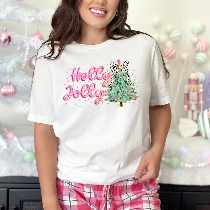 Pink Holly Jolly Tee or Sweatshirt