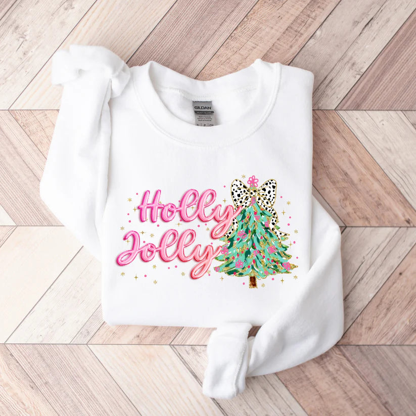Pink Holly Jolly Tee or Sweatshirt