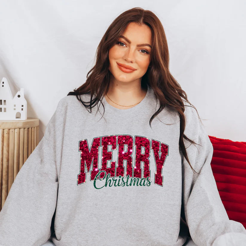 Glitter Merry Christmas Sweatshirt or Tee
