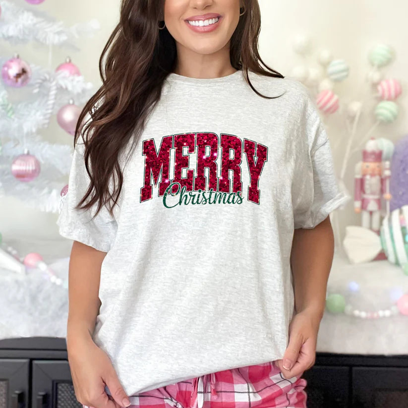 Glitter Merry Christmas Sweatshirt or Tee