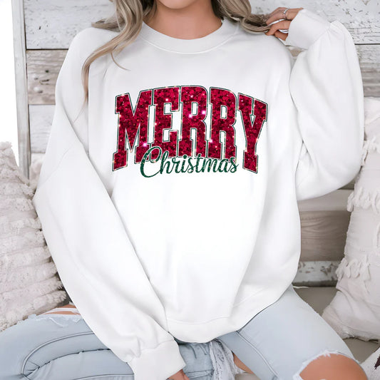 Glitter Merry Christmas Sweatshirt or Tee