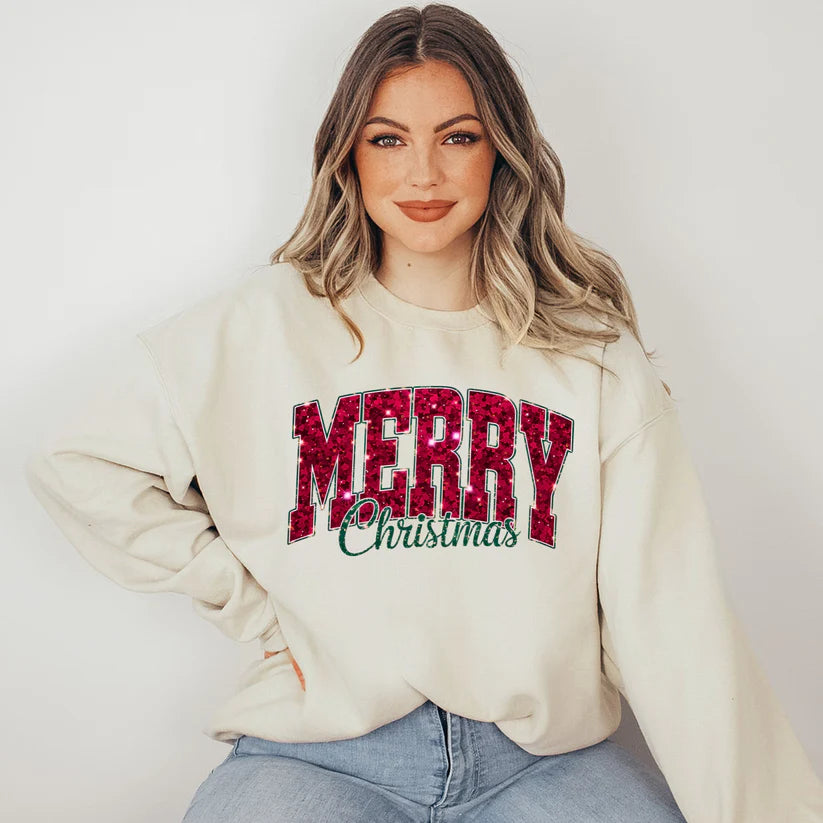 Glitter Merry Christmas Sweatshirt or Tee