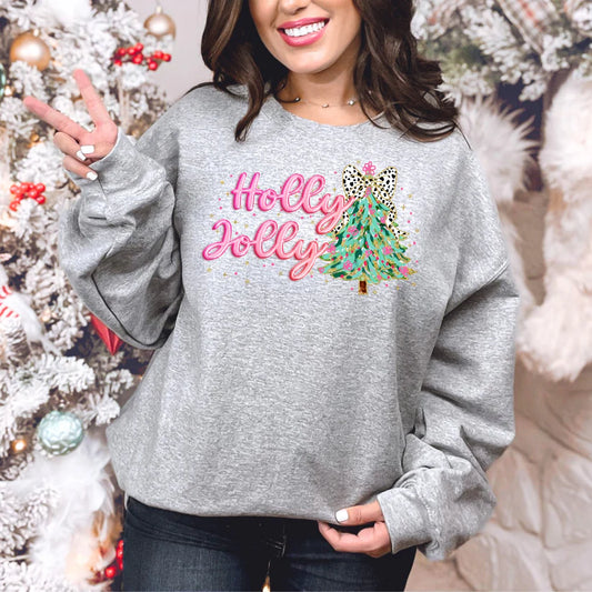 Pink Holly Jolly Tee or Sweatshirt
